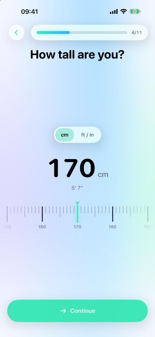 The height dial in LeanFast onboarding, showing 170 cm